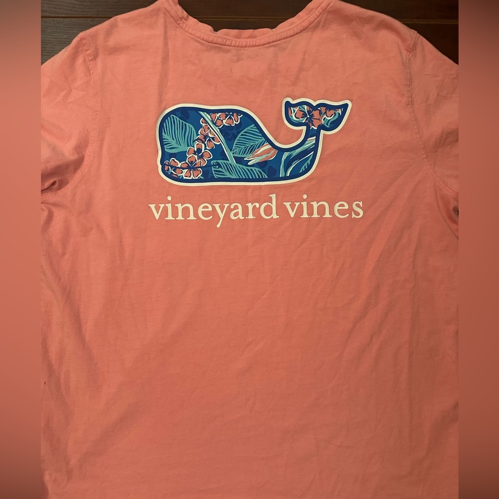 Vineyard Vines Peach Tee with Blue Whale Design